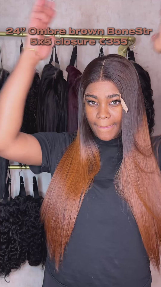 24” Ombre brown bone straight 5x5
